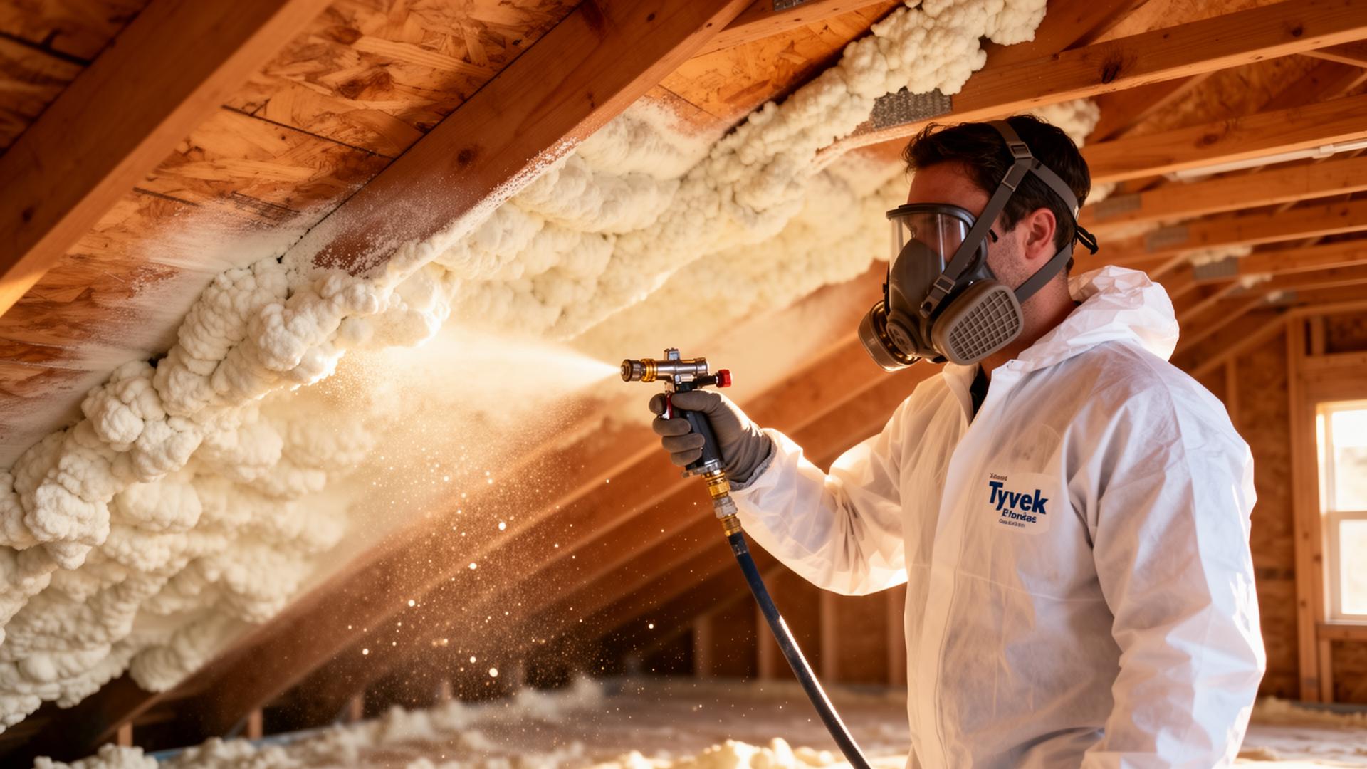 Salo crew spraying closed-cell foam in a Florida attic